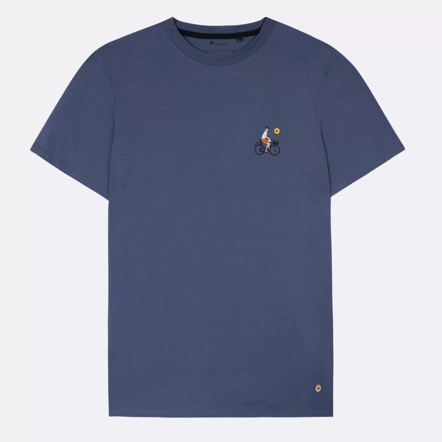 Faguo-T-Shirts^FAGUO Blauw T-Shirt Met Geborduurde Fiets