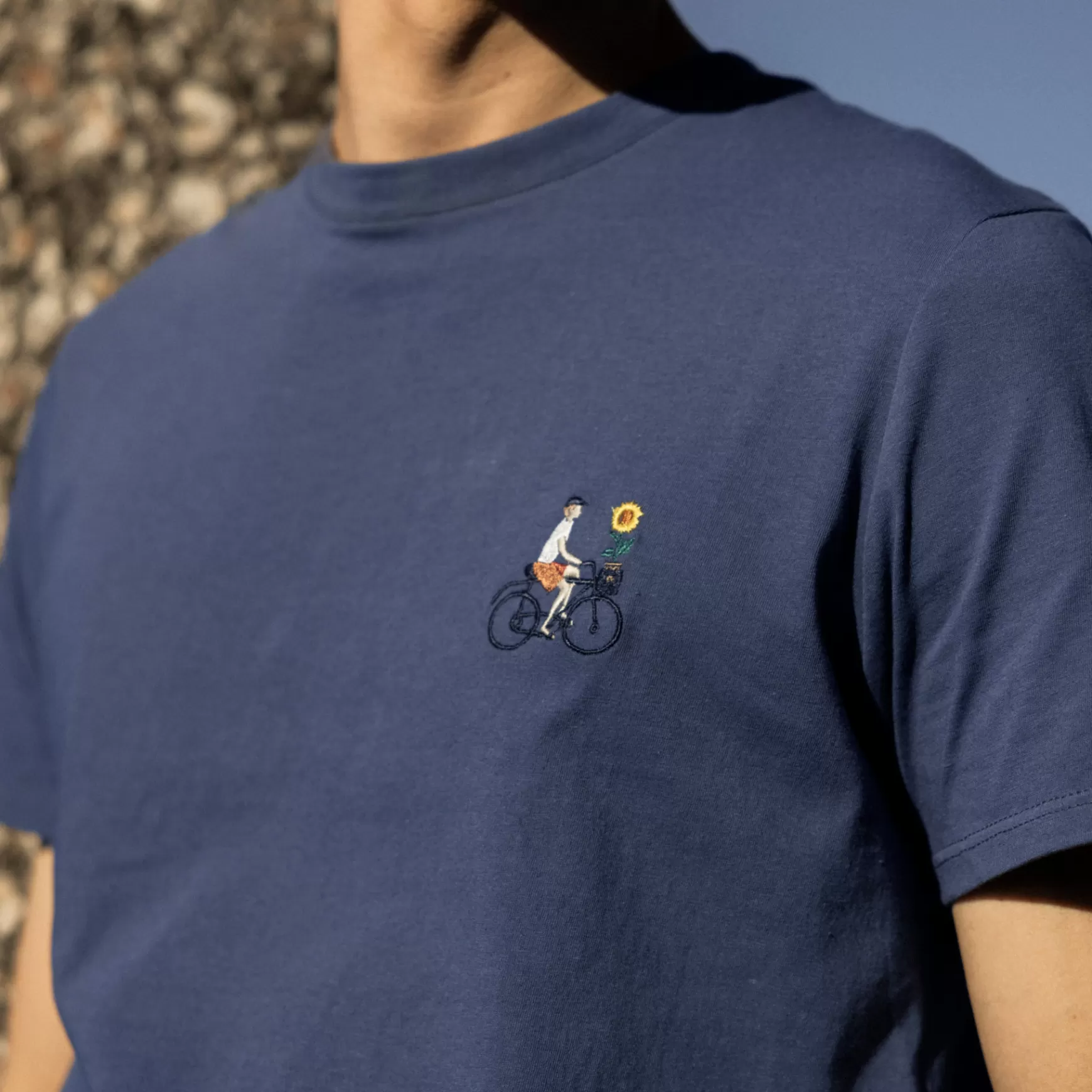 Faguo-T-Shirts^FAGUO Blauw T-Shirt Met Geborduurde Fiets