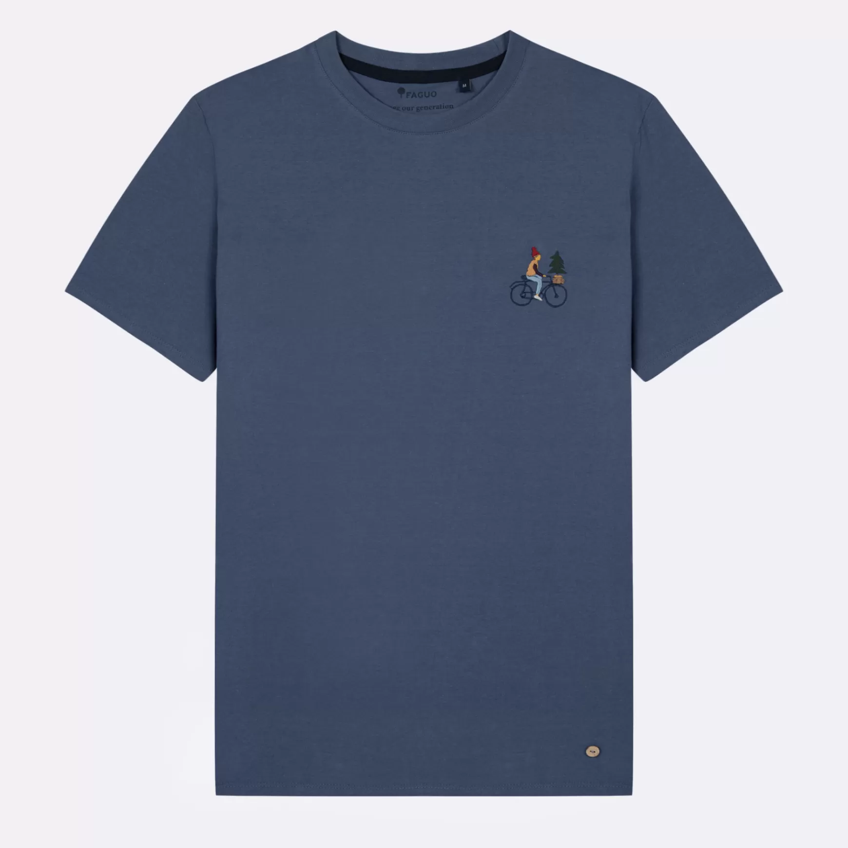 Faguo-T-Shirts^FAGUO Gewassen Marineblauw T-Shirt Met Ronde Hals, Fietsborduurwerk