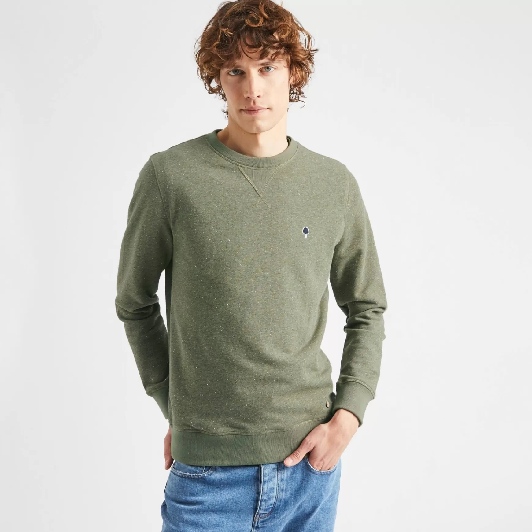 Faguo-Sweatshirts^FAGUO Kaki Sweatshirt Met Ronde Hals