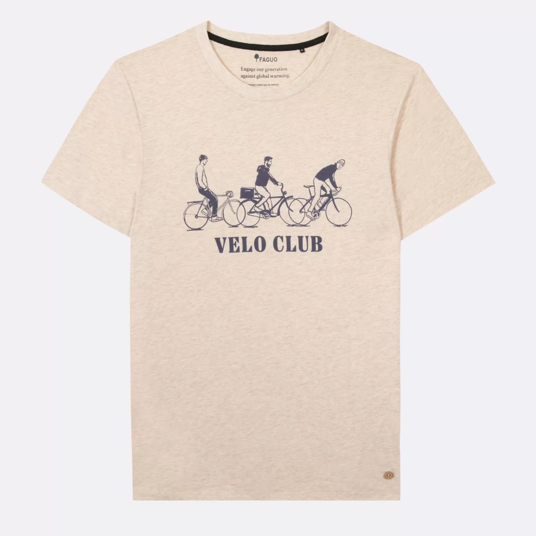 Faguo-T-Shirts^FAGUO Middelbeige Gemeleerd T-Shirt Met Ronde Hals Velo Club