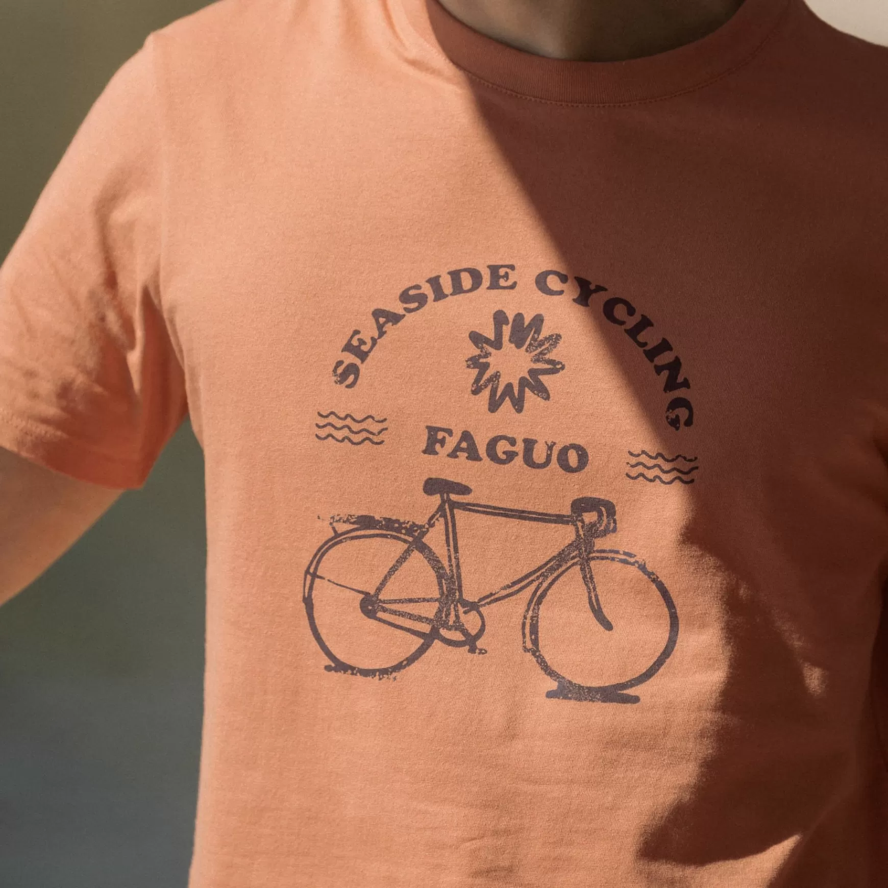 Faguo-T-Shirts^FAGUO Oranje T-Shirt Fiets