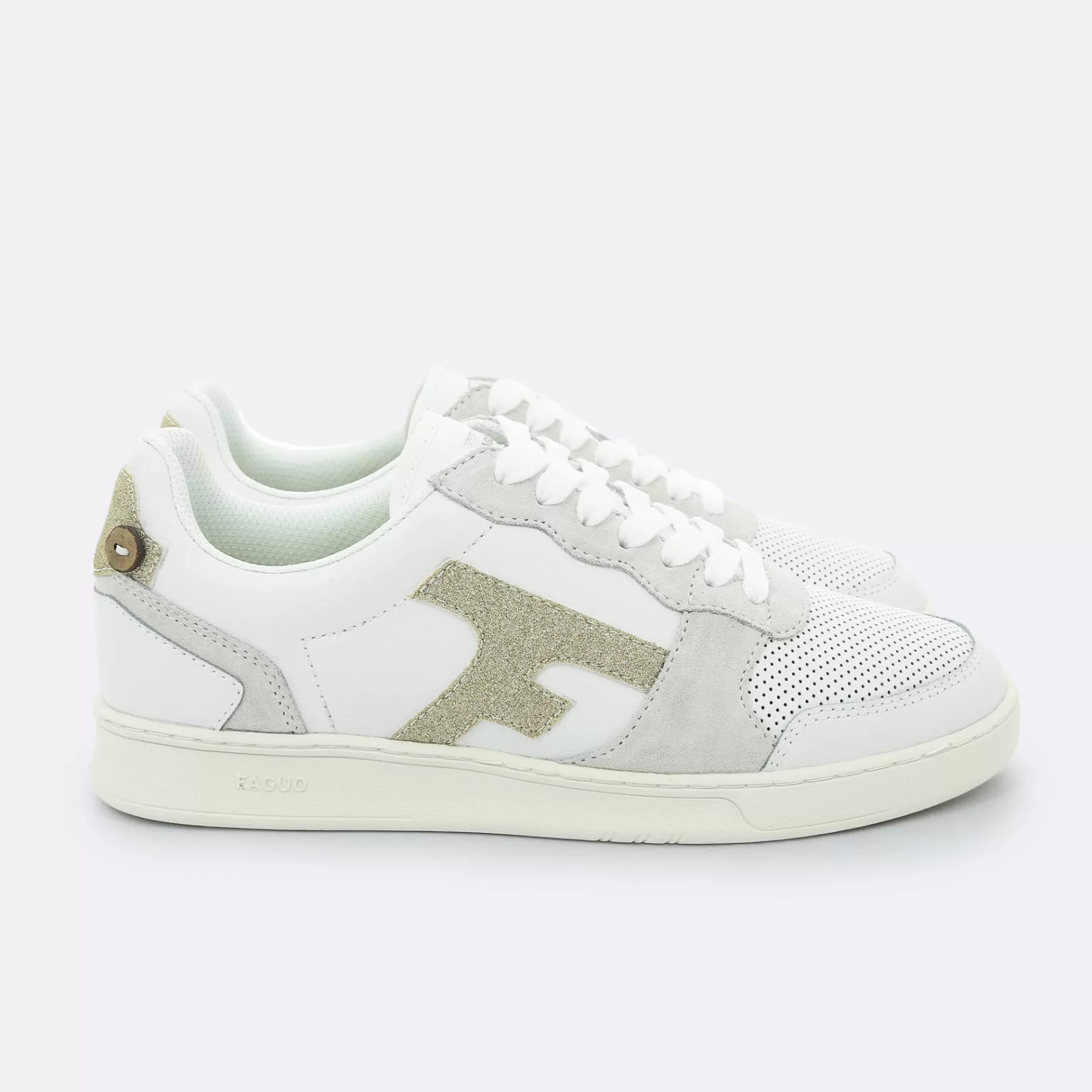 Vrouw - Schoenen^FAGUO Witte En Gouden Sneakers